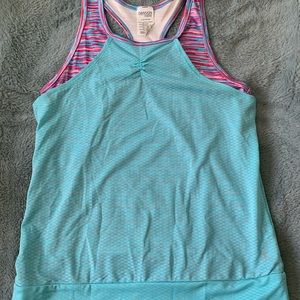 NWOT blue and pink layer sport tank top